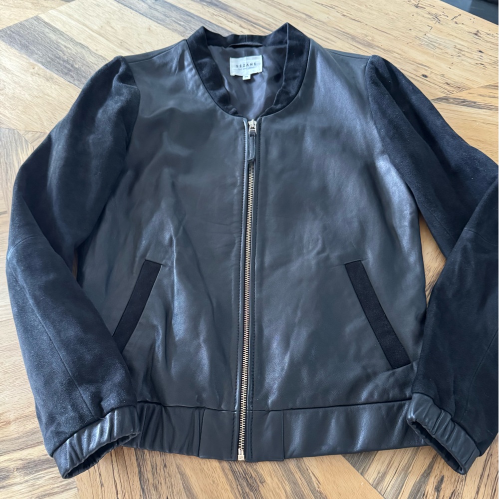 Sezane Black Leather Suede Jacket - Picture 10 of 10